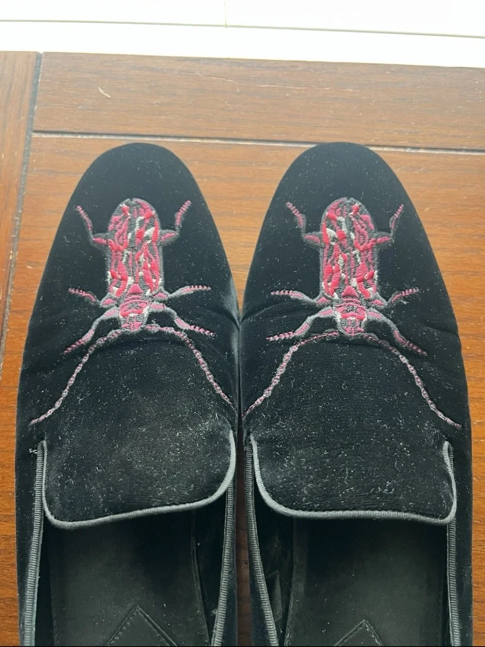 Roberto Cavalli Men Black Velvet Beetle Loafers Embroidered Size 45 EU-12 US